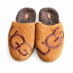 UGG Cozy Slip-On Slippers Tan Brown Logo Mule Shearling Lined Women’s Size 12